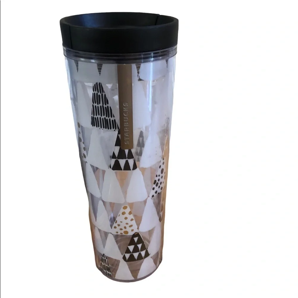 Starbucks Tumbler 16 oz Insulated 2013 Christmas Holiday Trees Silver Gold Logo